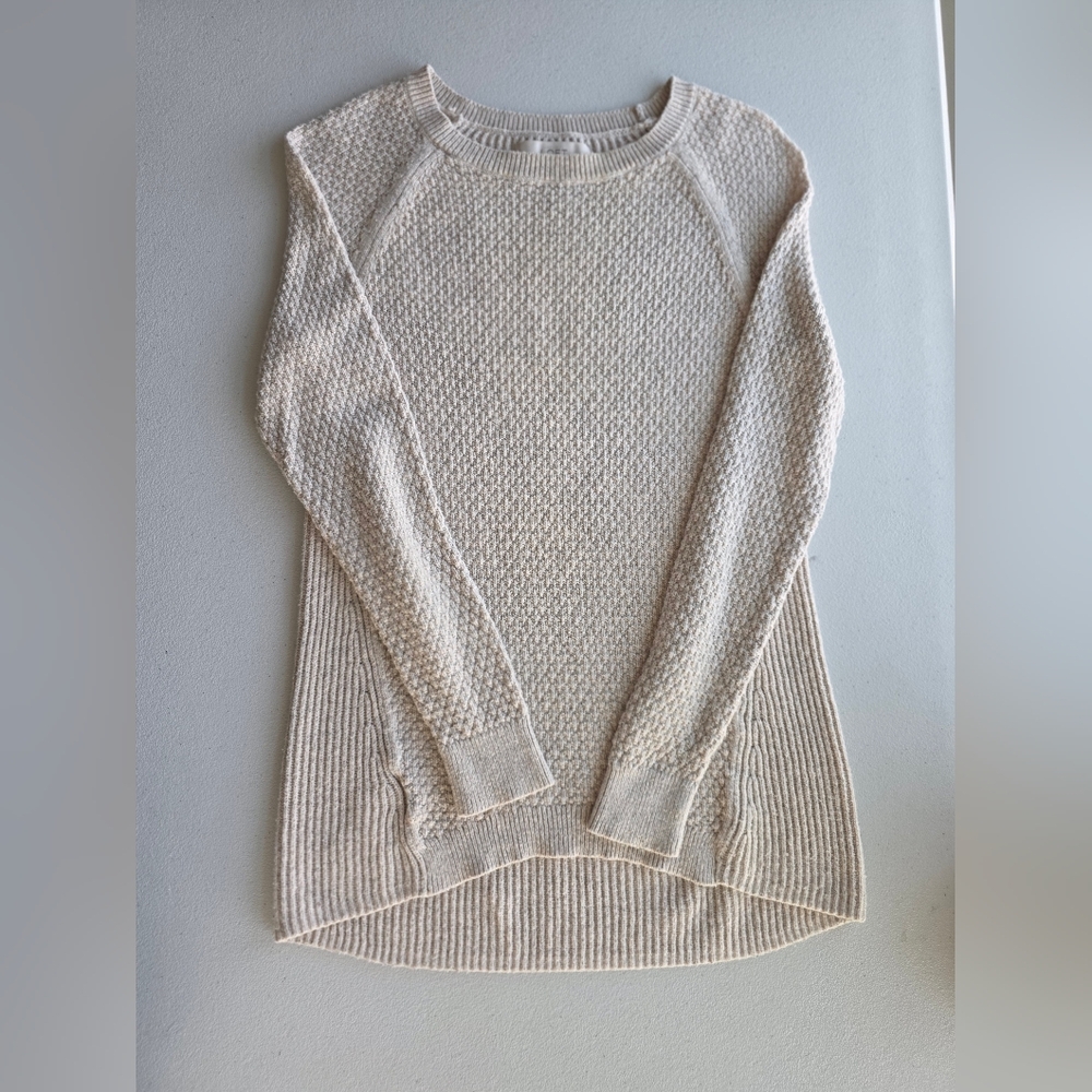 LOFT Small Beige Textured Open Knit Sweater Coastal Grandma Minimalist Cozy